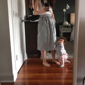 Zara blue and white stripe midi skirt